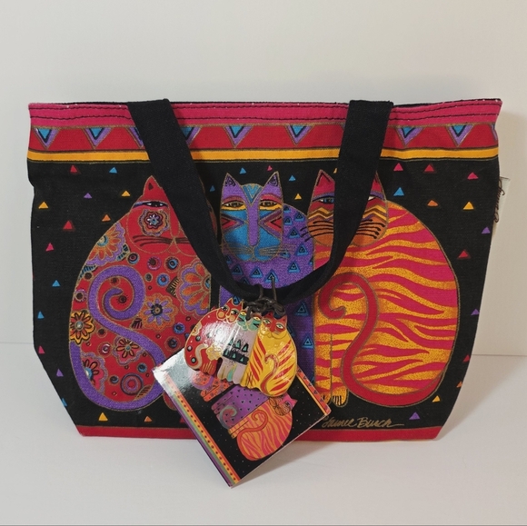 Laurel Burch Handbags - Laurel Burch Canvas Cat Tote Bag Colorful Art Print Hand Bag